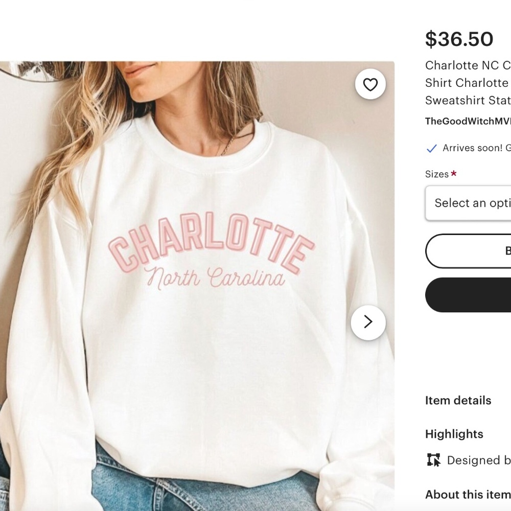 Charlotte NC Crew Neck Sweatshirt North Carolina Shirt Charlotte Shirt Oversized